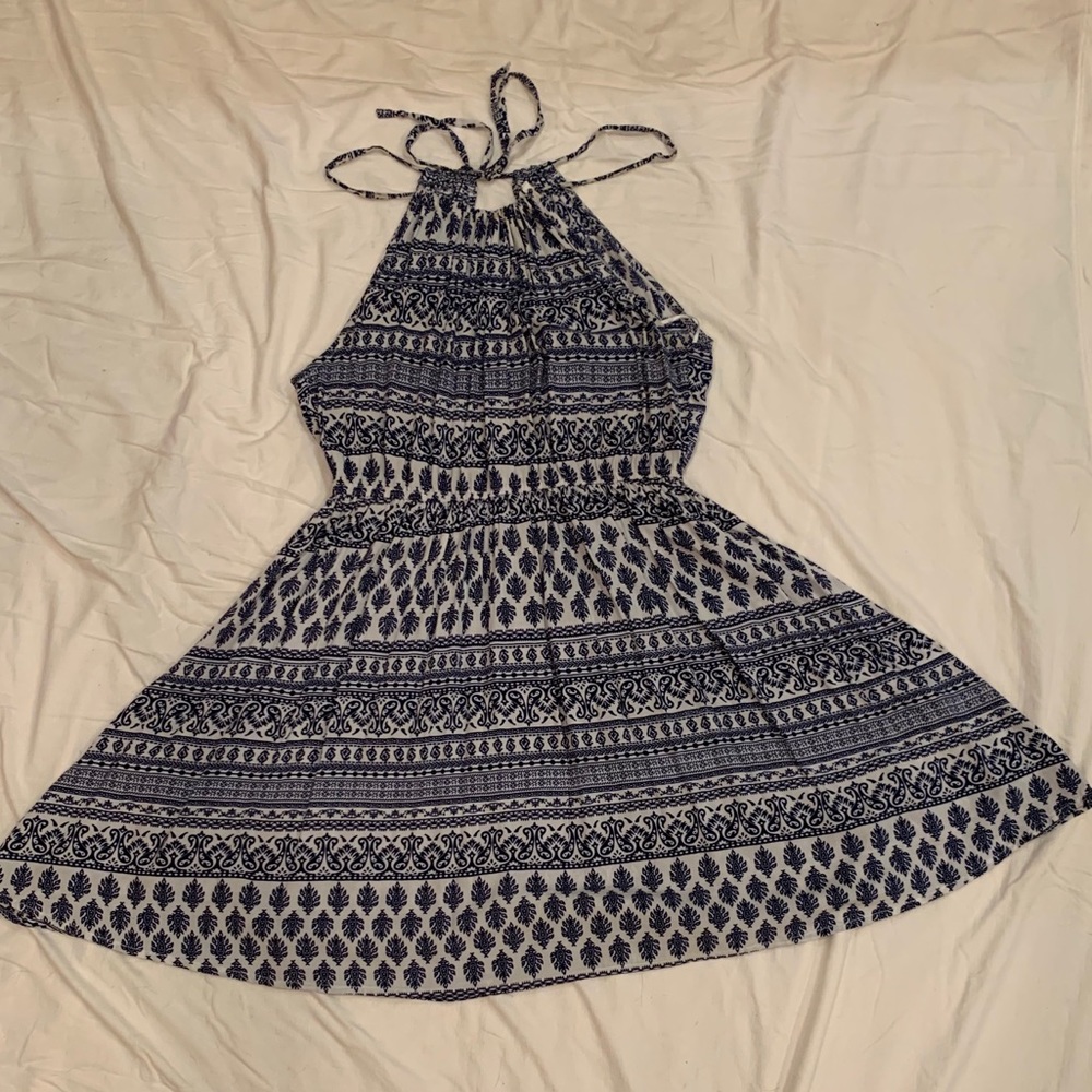 White&Blue Patterned Mini Dress